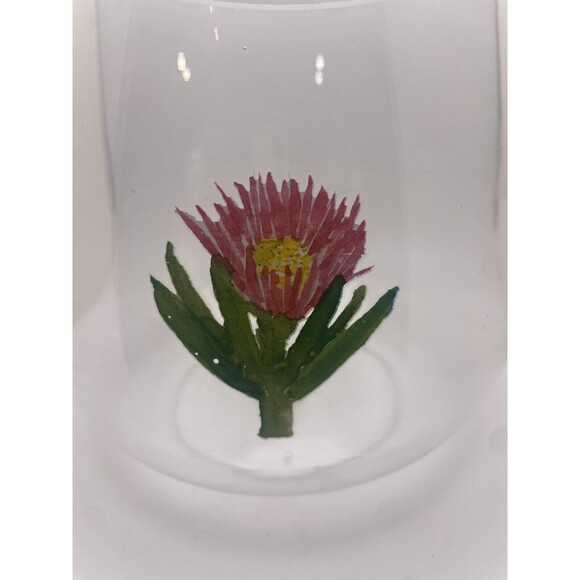 Rae Dunn Succulent Glass Planter Terrarium Vase Bowl Painted Pink Flower - Picture 2 of 6
